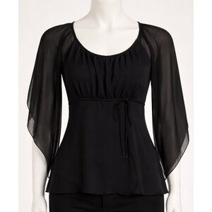 Obe Mostly Sheer Black Babydoll Top S